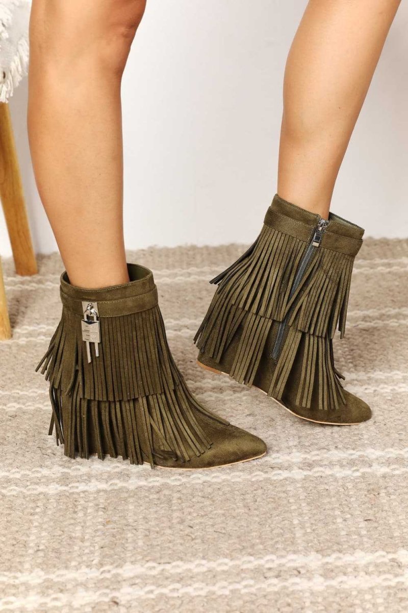 Legend Women's Tassel Wedge Heel Ankle Booties - Hopeford Streams