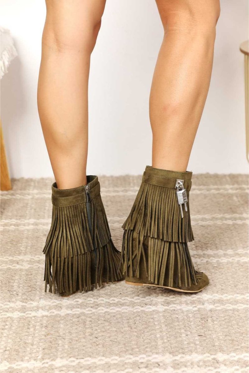 Legend Women's Tassel Wedge Heel Ankle Booties - Hopeford Streams