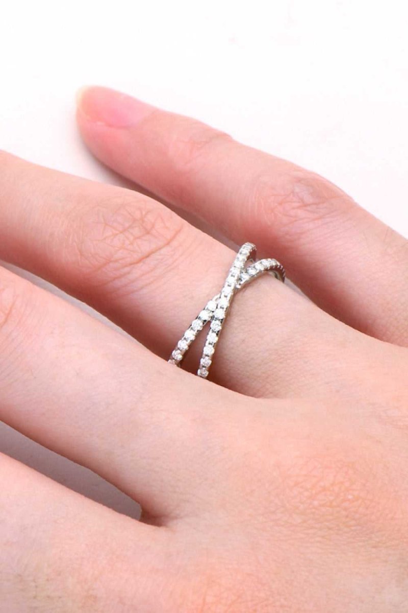 Moissanite 925 Sterling Silver Crisscross Ring - Hopeford Streams