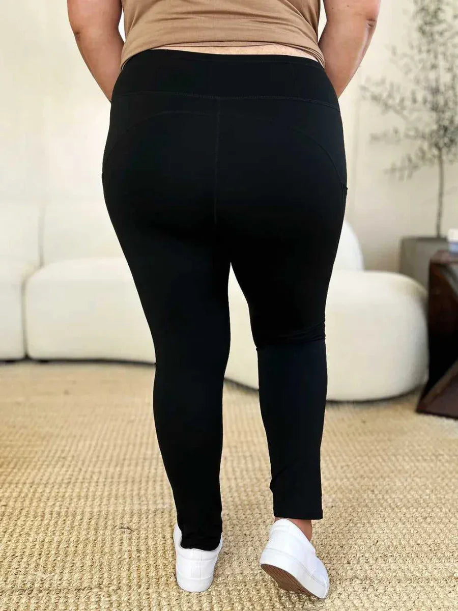 Wide Waistband Sports Leggings -- 