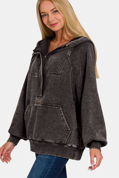 Zenana Acid Wash Fleece Kangaroo Hoodie - Hopeford Streams