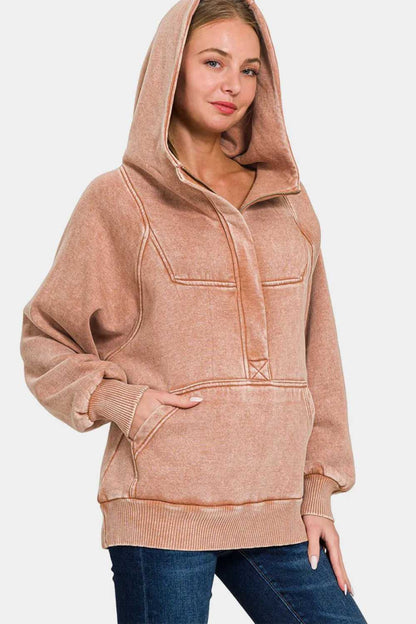 Zenana Acid Wash Fleece Kangaroo Hoodie - Hopeford Streams