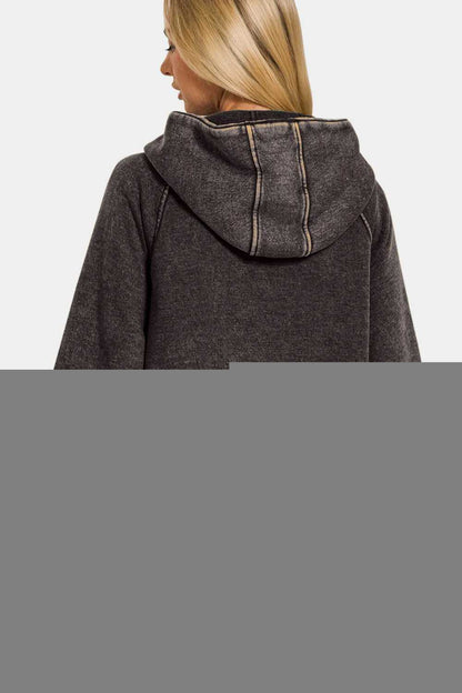 Zenana Acid Wash Fleece Kangaroo Hoodie - Hopeford Streams