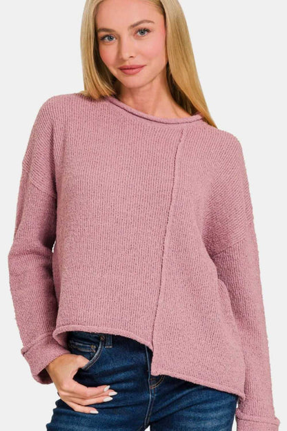 Zenana Asymmetric Hem Drop Shoulder Sweater - Hopeford Streams