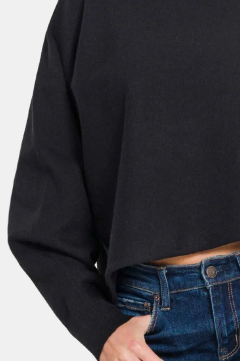 Zenana Asymmetric Hem Long Sleeve Sweater - Hopeford Streams
