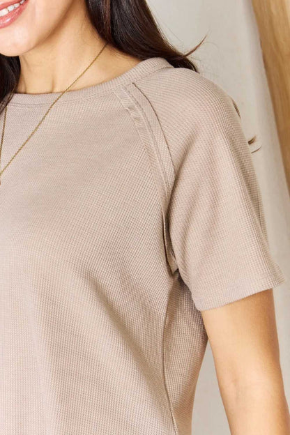 Zenana Baby Waffle Short Sleeve Slit High - Low T-Shirt - Hopeford Streams