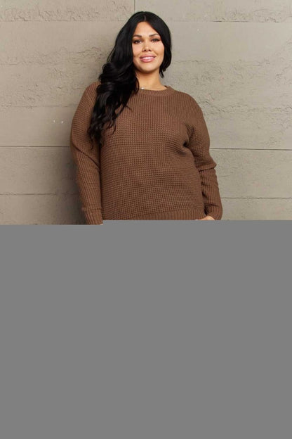 Zenana Breezy Days Plus Size High Low Waffle Knit Sweater - Hopeford Streams