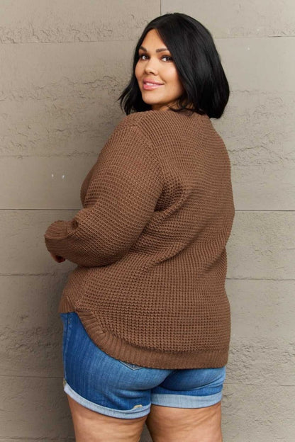 Zenana Breezy Days Plus Size High Low Waffle Knit Sweater - Hopeford Streams