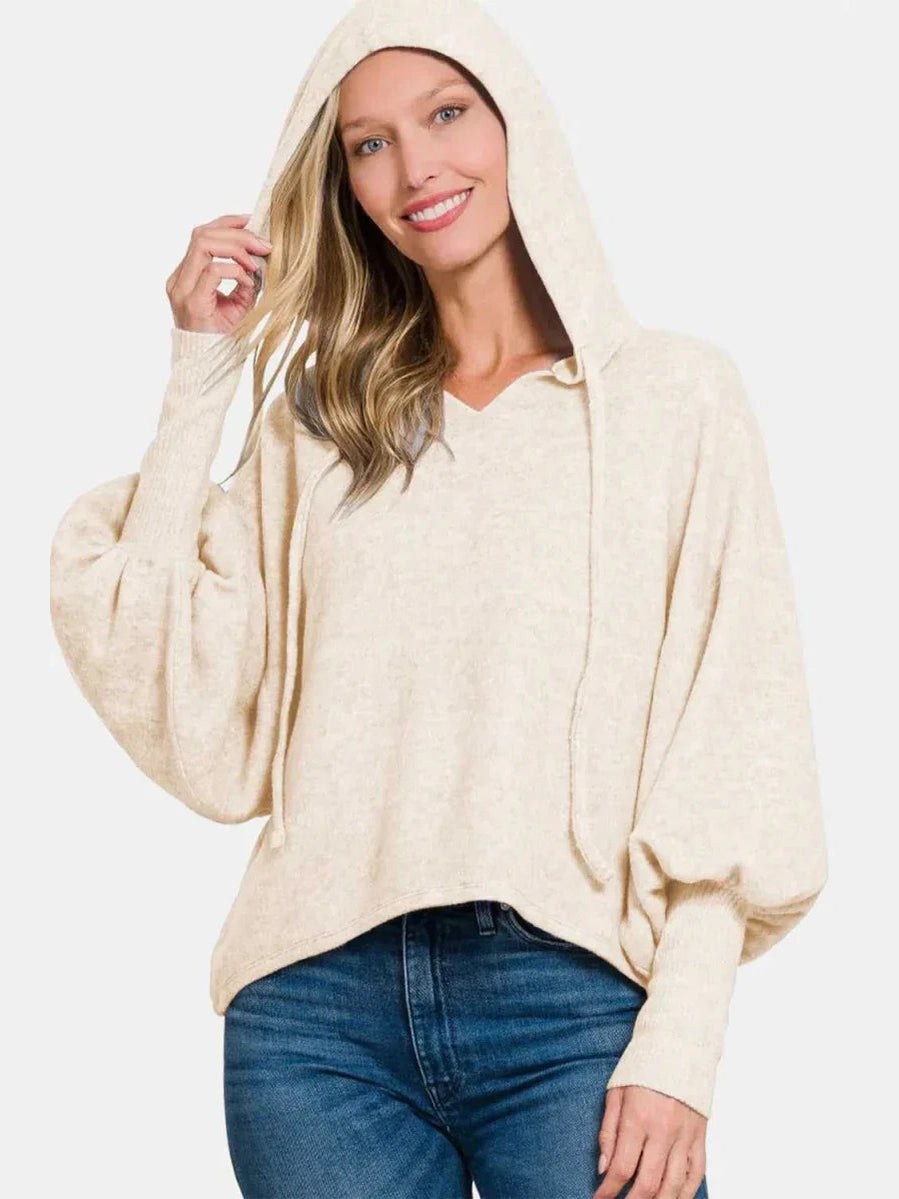 Zenana Brushed Hacci Drop Shoulder Cropped Hoodie -- 