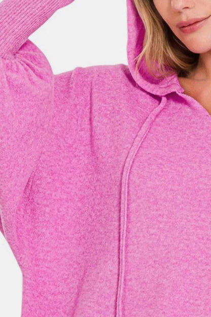 Zenana Brushed Hacci Drop Shoulder Cropped Hoodie - Hopeford Streams