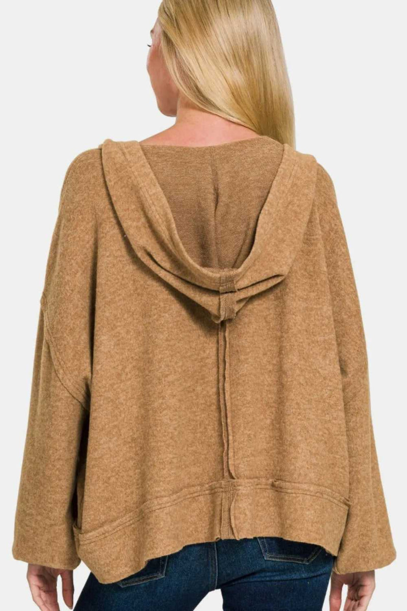 Zenana Brushed Hacci Exposed Seam Hoodie - Hopeford Streams