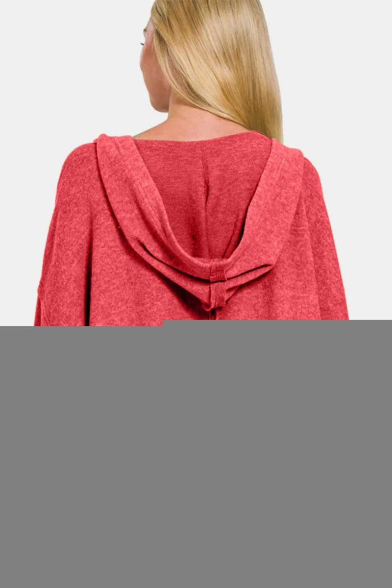 Zenana Brushed Hacci Exposed Seam Hoodie - Hopeford Streams
