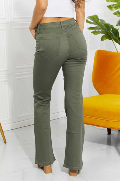 Zenana Clementine Full Size High - Rise Bootcut Jeans in Olive - Hopeford Streams