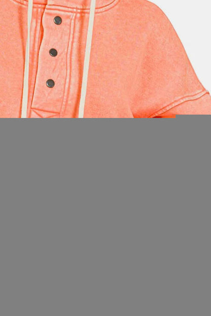 Zenana Drawstring Half Snap Dropped Shoulder Hoodie - Hopeford Streams