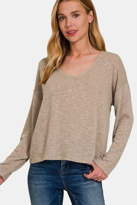 Zenana Dropped Shoulder Long Sleeve T-Shirt - Hopeford Streams