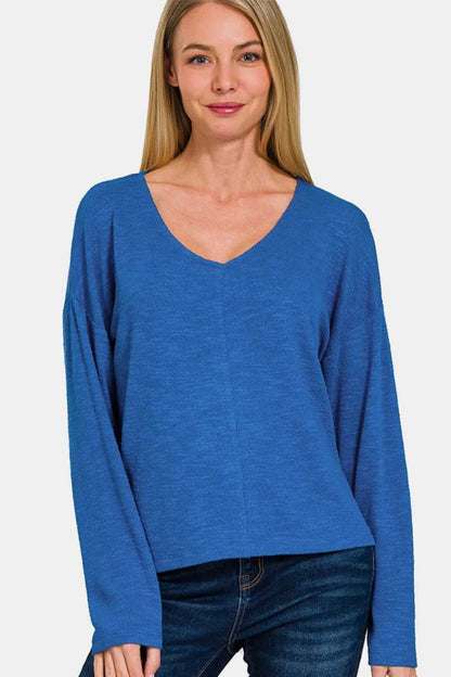 Zenana Dropped Shoulder Long Sleeve T-Shirt - Hopeford Streams