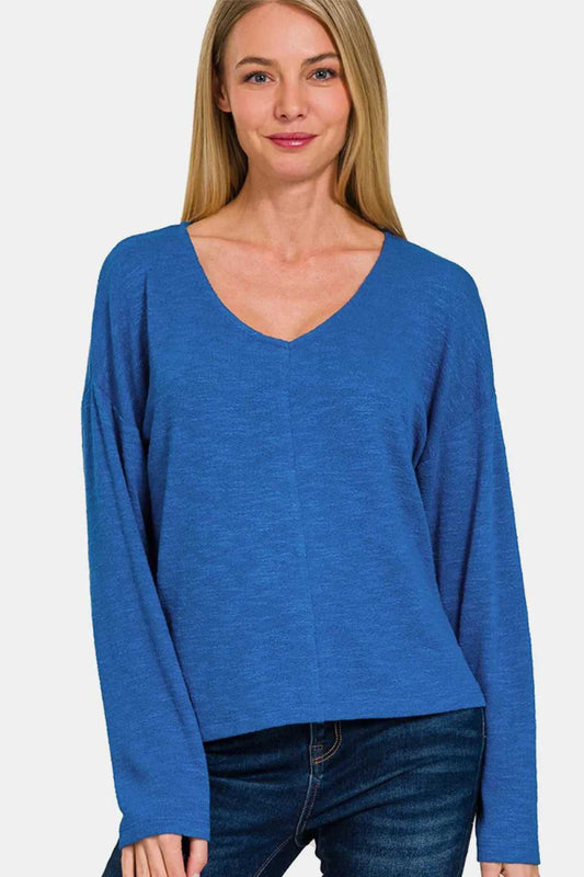 Zenana Dropped Shoulder Long Sleeve T-Shirt - Hopeford Streams
