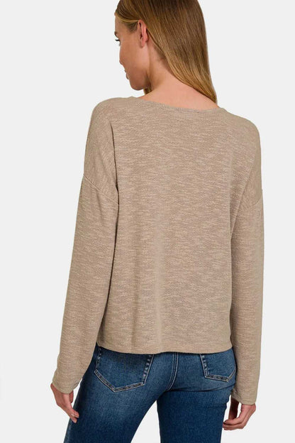 Zenana Dropped Shoulder Long Sleeve T-Shirt - Hopeford Streams