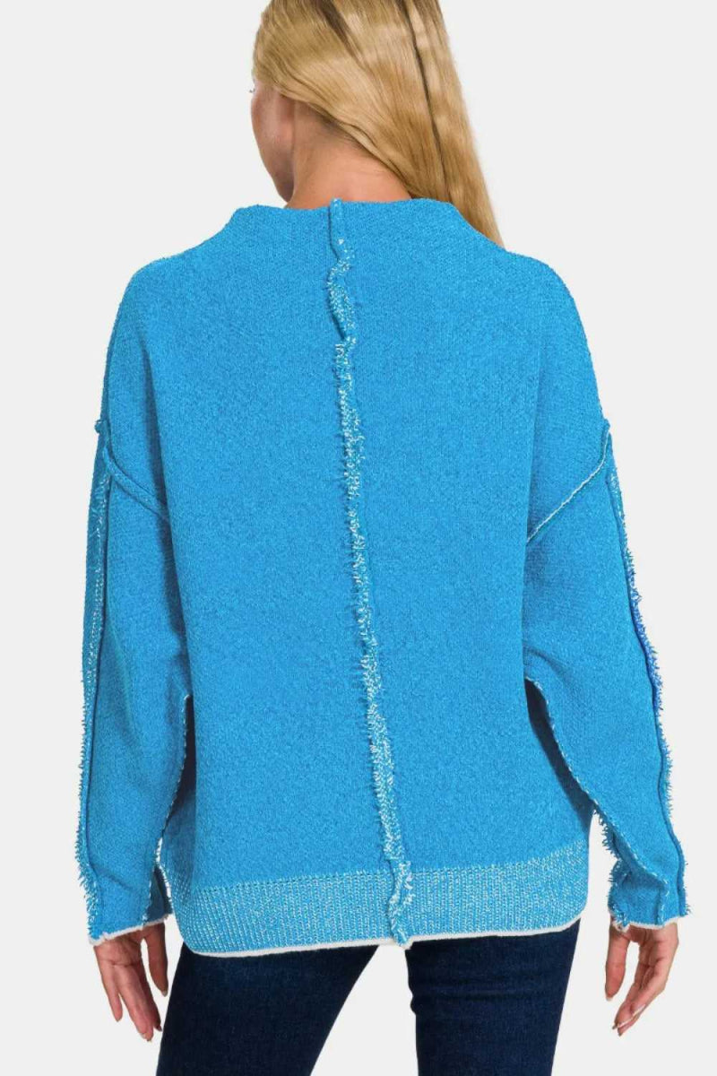 Zenana Exposed Seam Mock Neck Long Sleeve Sweater - Hopeford Streams