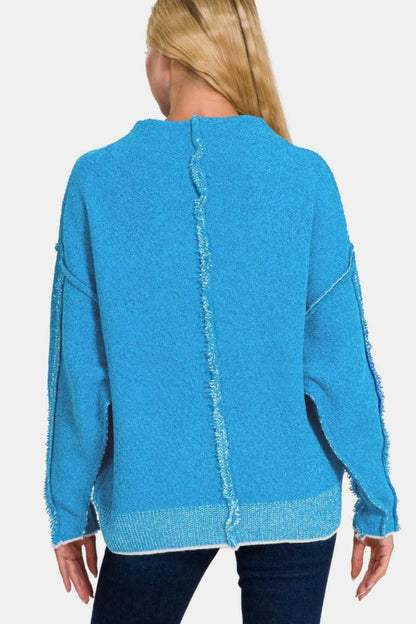 Zenana Exposed Seam Mock Neck Long Sleeve Sweater - Hopeford Streams