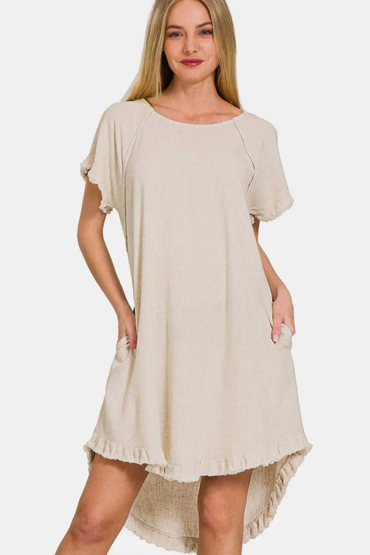 Zenana Fringe Edge High Low Flowy Dress with Pockets - Hopeford Streams