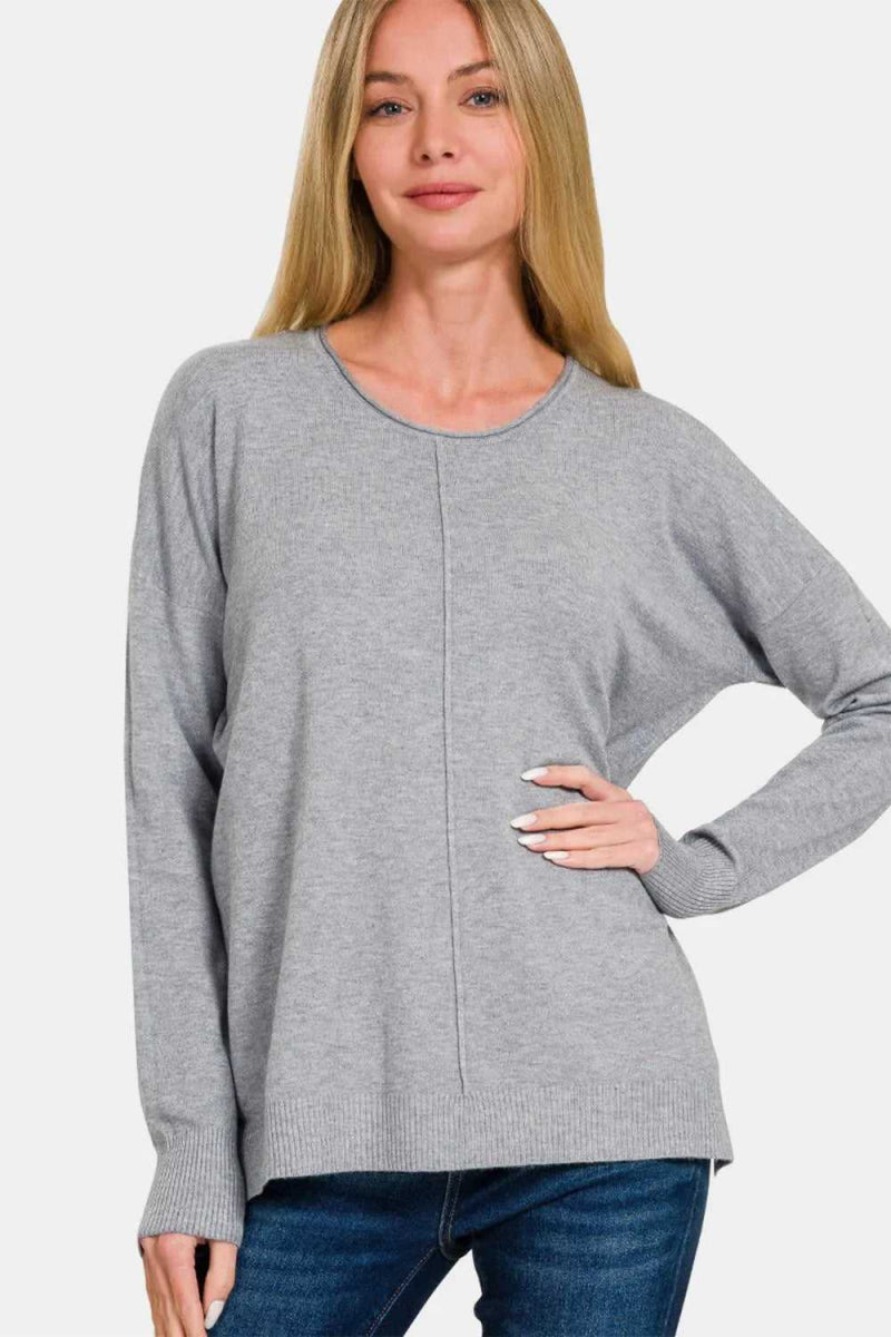 Zenana Front Seam Round Neck Sweater - Hopeford Streams