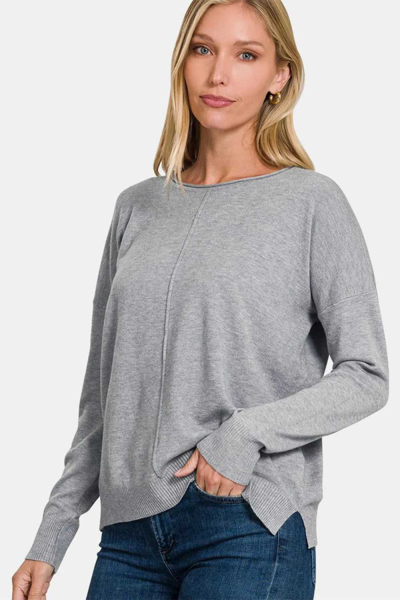 Zenana Front Seam Round Neck Sweater - Hopeford Streams