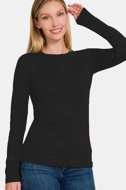 Zenana Full Size Brushed Microfiber Long Sleeve Round Neck T-Shirt - Hopeford Streams