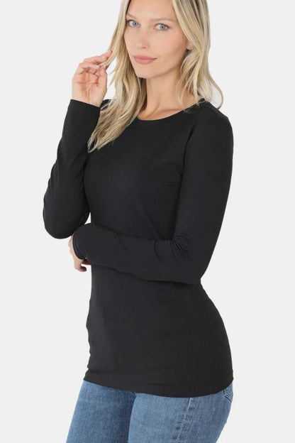 Zenana Full Size Brushed Microfiber Long Sleeve Round Neck T-Shirt - Hopeford Streams
