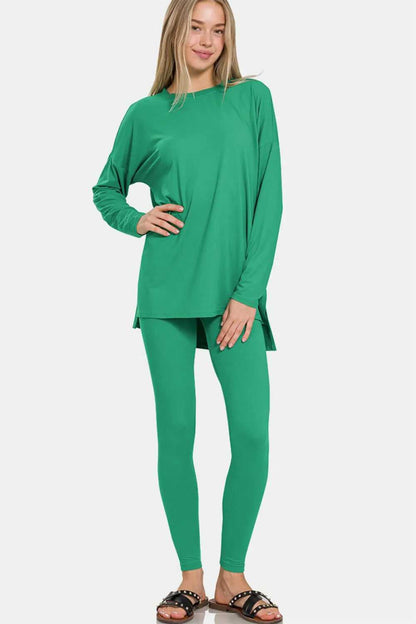 Zenana Full Size Brushed Microfiber Top and Leggings Lounge Set - Hopeford Streams
