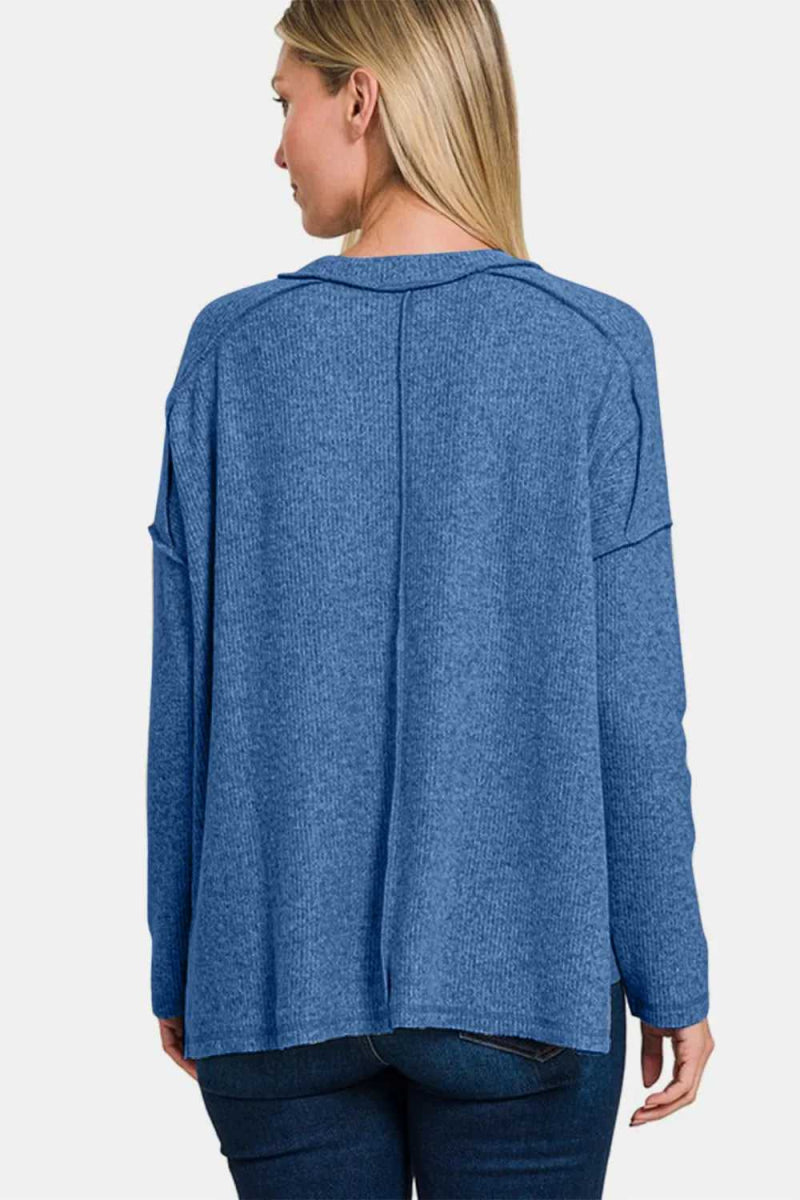 Zenana Full Size Exposed Seam Brushed Round Neck Sweater - Hopeford Streams