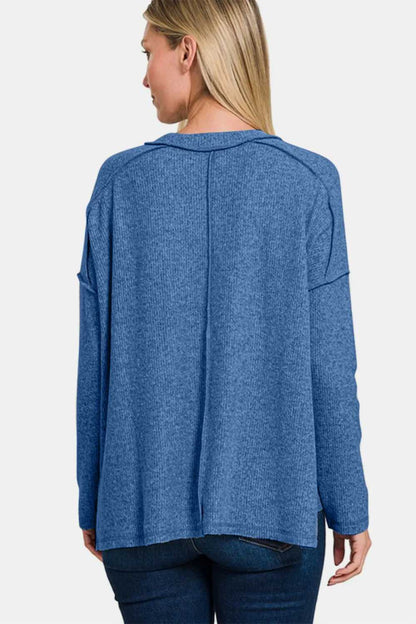 Zenana Full Size Exposed Seam Brushed Round Neck Sweater - Hopeford Streams