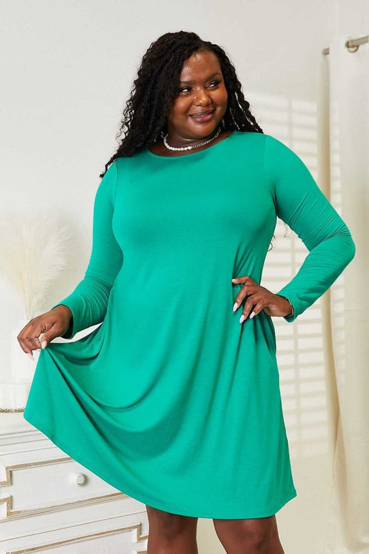 Zenana Full Size Long Sleeve Flare Dress with Pockets - Hopeford Streams