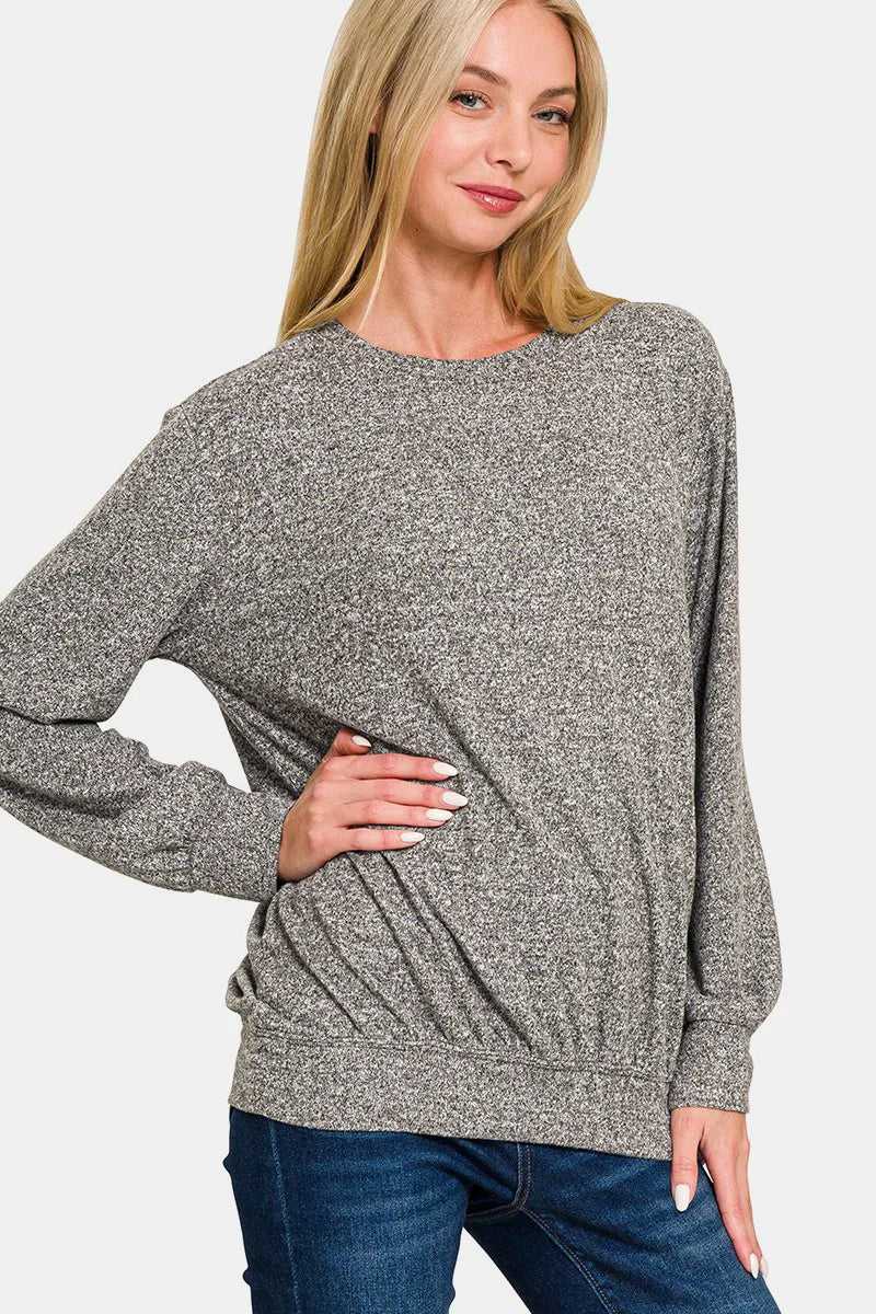 Zenana Full Size Melange Round Neck Top - Hopeford Streams