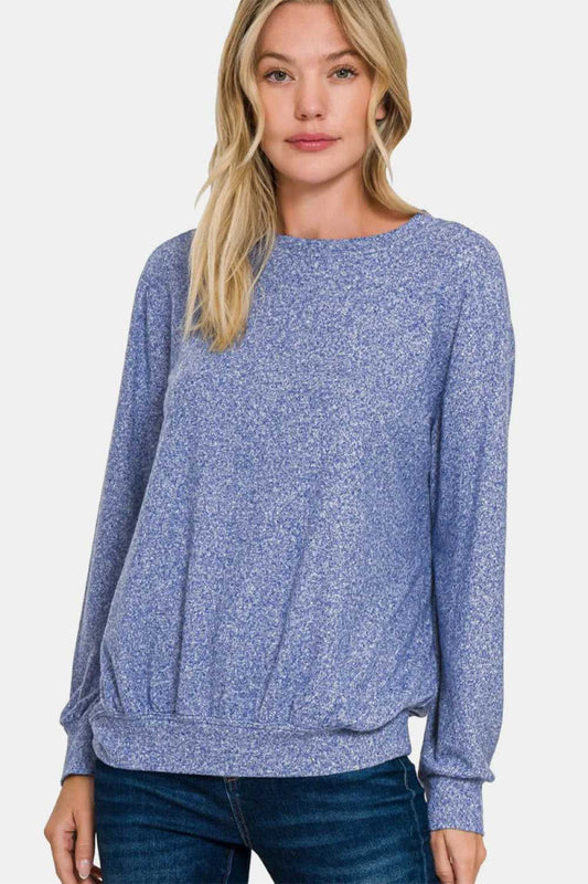 Zenana Full Size Melange Round Neck Top - Hopeford Streams
