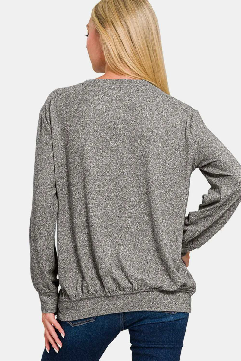 Zenana Full Size Melange Round Neck Top - Hopeford Streams