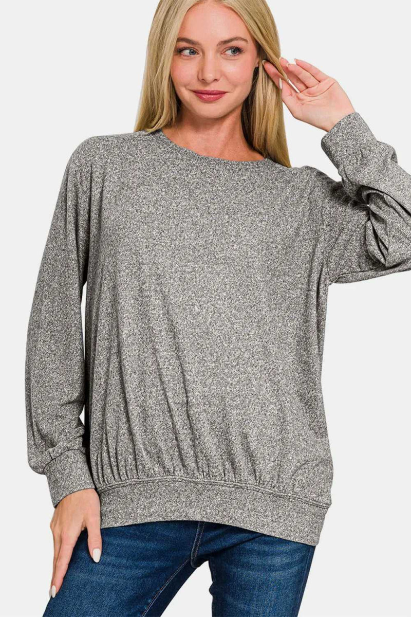 Zenana Full Size Melange Round Neck Top - Hopeford Streams