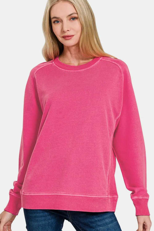 Zenana Full Size Pigment Dyed French Terry Sweatshirt - Hopeford Streams