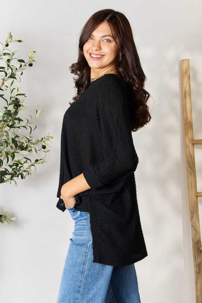 Zenana Full Size Round Neck High - Low Slit Knit Top - Hopeford Streams