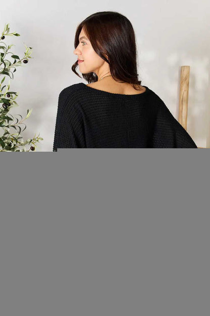 Zenana Full Size Round Neck High - Low Slit Knit Top - Hopeford Streams