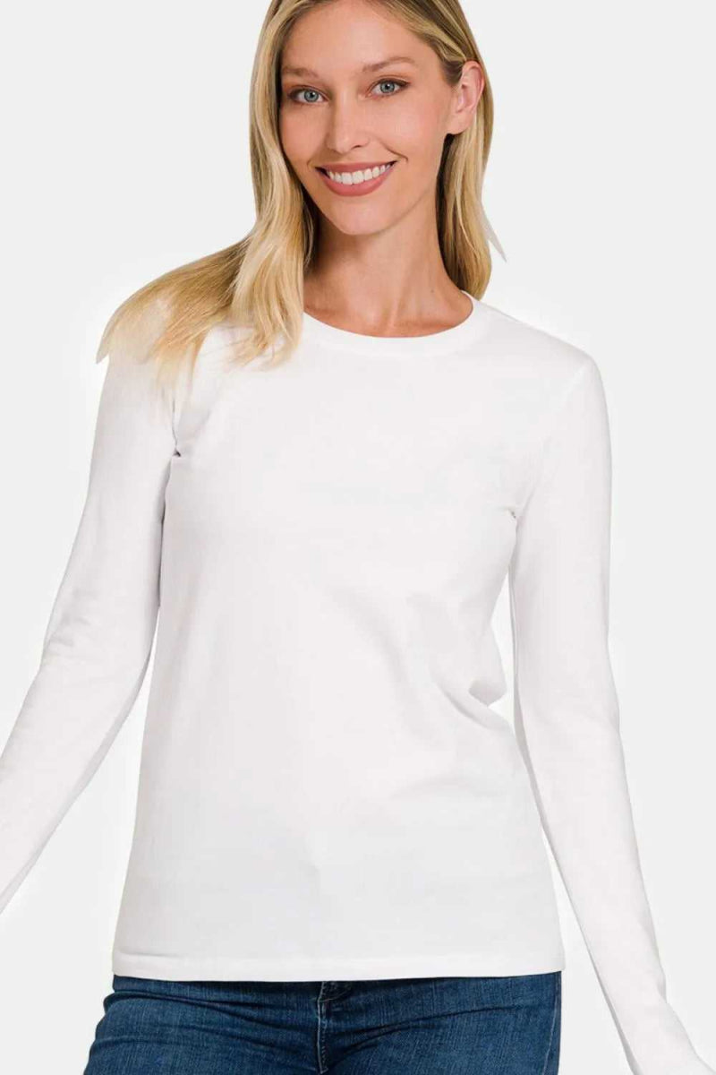 Zenana Full Size Solid Color Round Neck Long Sleeve T-Shirt - Hopeford Streams