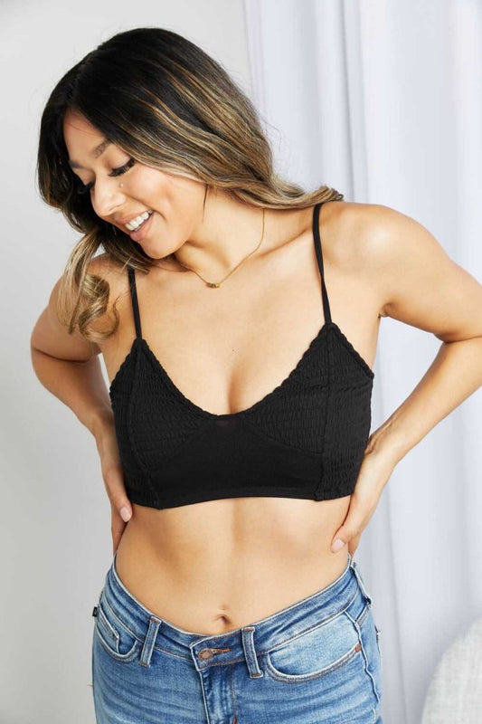 Zenana Full Size Textured Spaghetti Strap Bralette in Black - Hopeford Streams