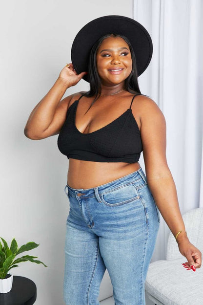 Zenana Full Size Textured Spaghetti Strap Bralette in Black - Hopeford Streams