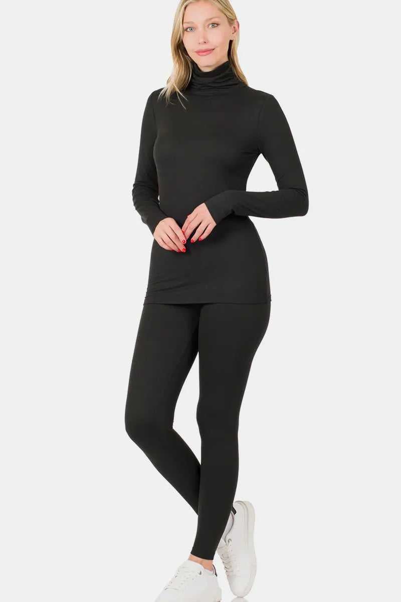 Zenana Full Size Turtleneck Top and Leggings Lounge Set - Hopeford Streams