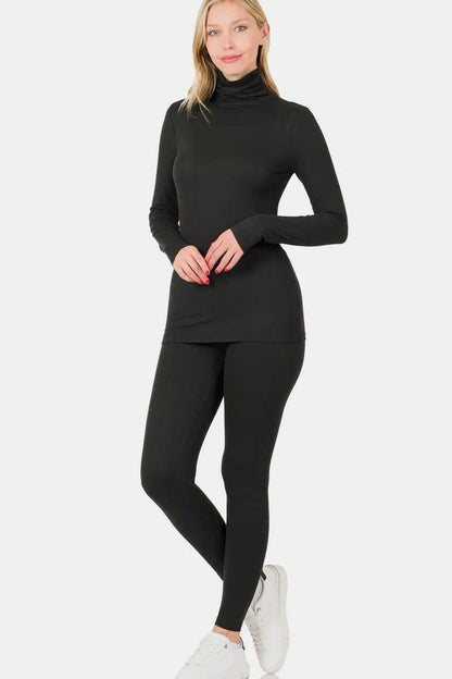 Zenana Full Size Turtleneck Top and Leggings Lounge Set - Hopeford Streams