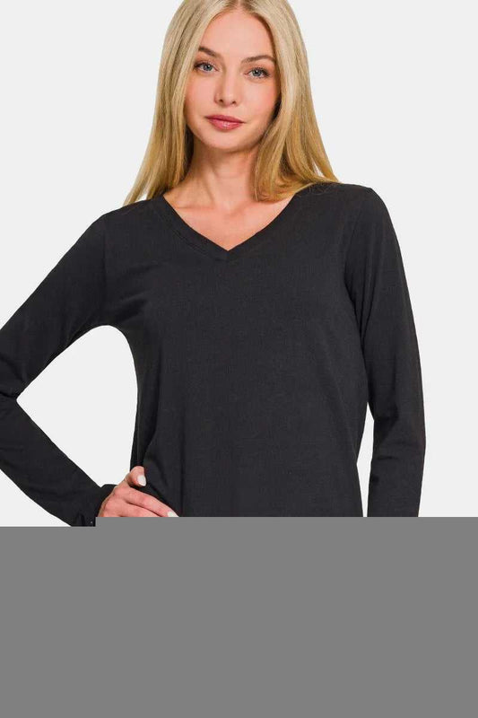 Zenana Full Size V - Neck Long Sleeve T-Shirt - Hopeford Streams