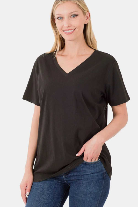 Zenana Full Size V - Neck Short Sleeve T-Shirt - Hopeford Streams