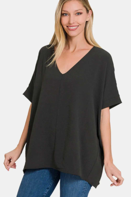 Zenana Full Size V - Neck Short Sleeve Top - Hopeford Streams