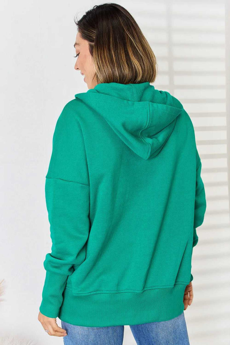 Zenana Half Snap Long Sleeve Hoodie - Hopeford Streams