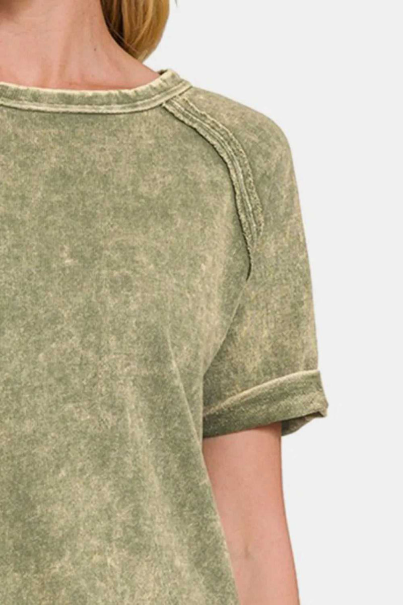 Zenana Heathered Round Neck Short Sleeve Top - Hopeford Streams